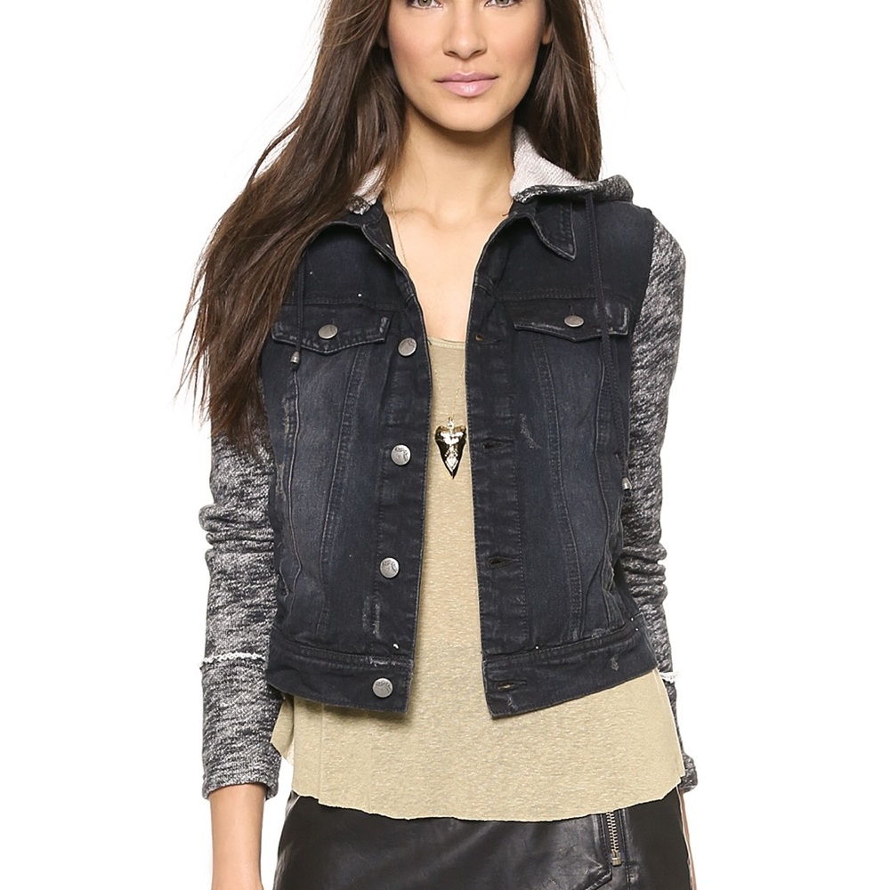 Free People NWOT Black Denim Hoodie Jacket